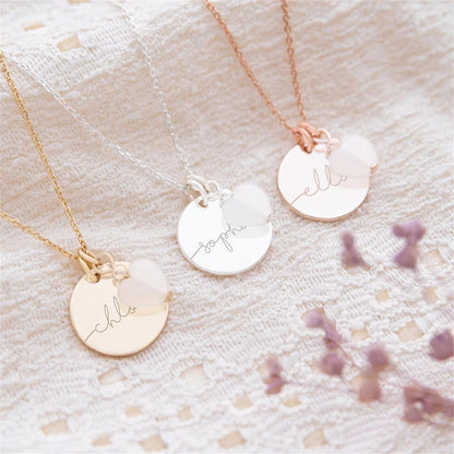 Custom Engraved Disc and Heart Charm Necklace