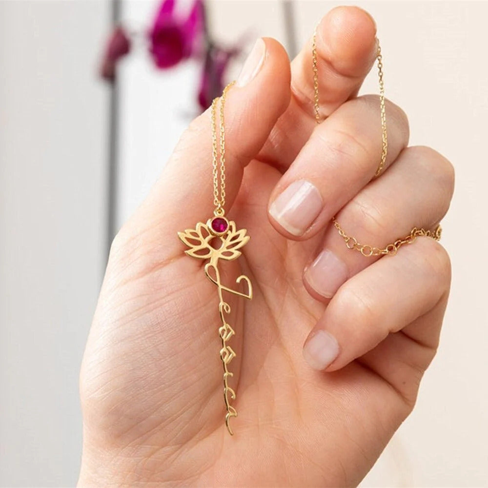 Personalized Birth Flower Name Necklace