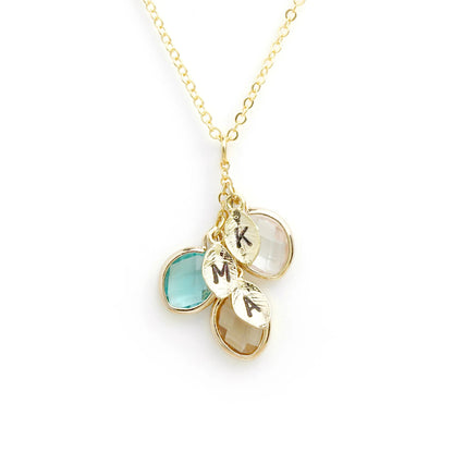 Personalized Letter Leaf Necklace With Birthstones