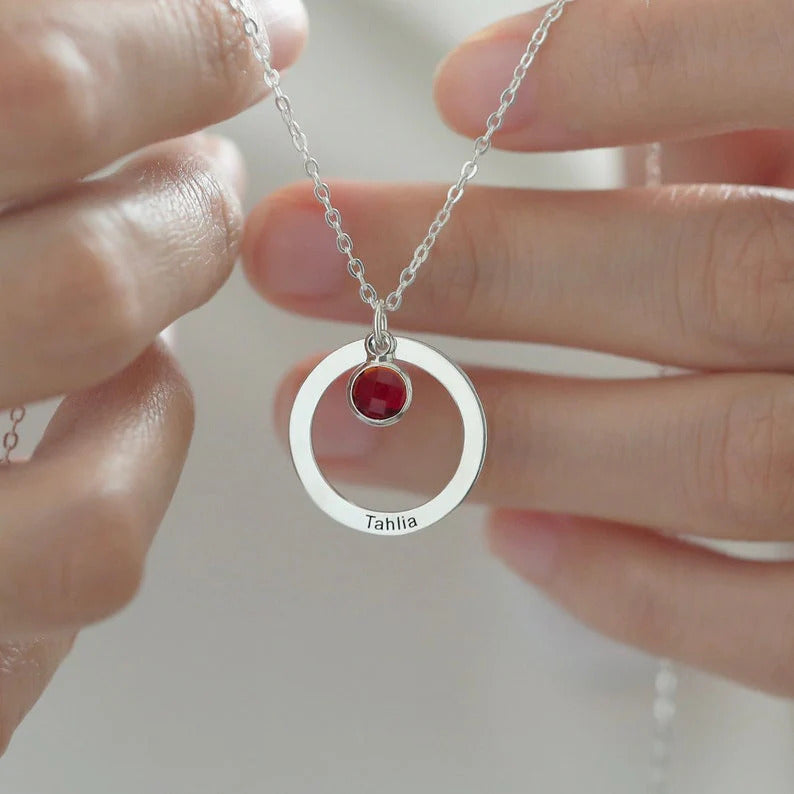 Custom Personalized Round Birthstone Necklace