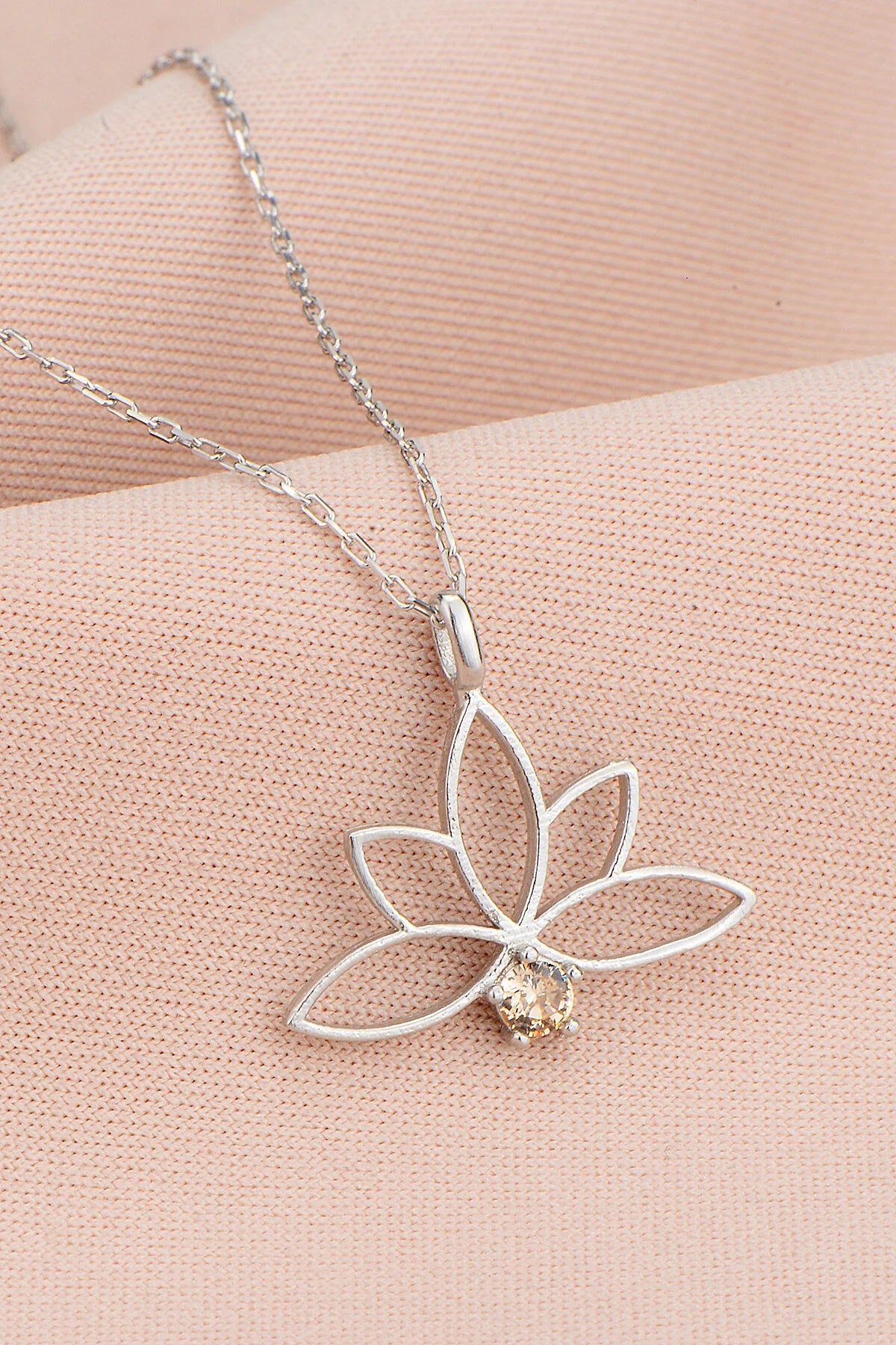 925 Sterling Silver Chain Champagne Lotus Necklace