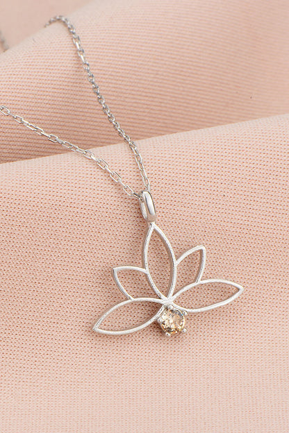 925 Sterling Silver Chain Champagne Lotus Necklace