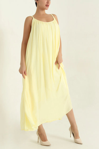 Yellow Linen Lined Women's Dress
