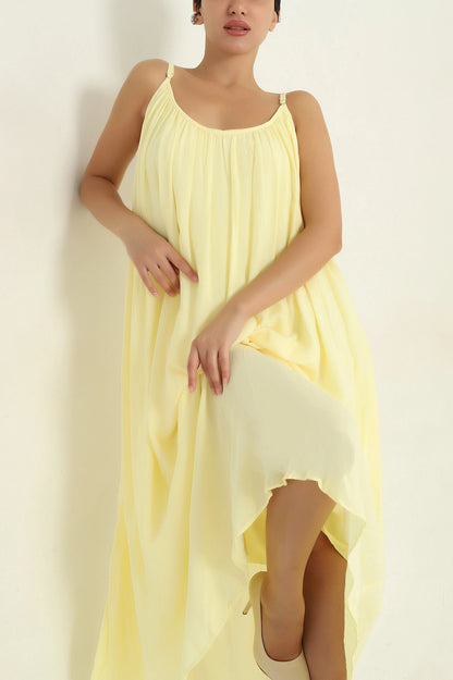Yellow Linen Lined Women's Dress
