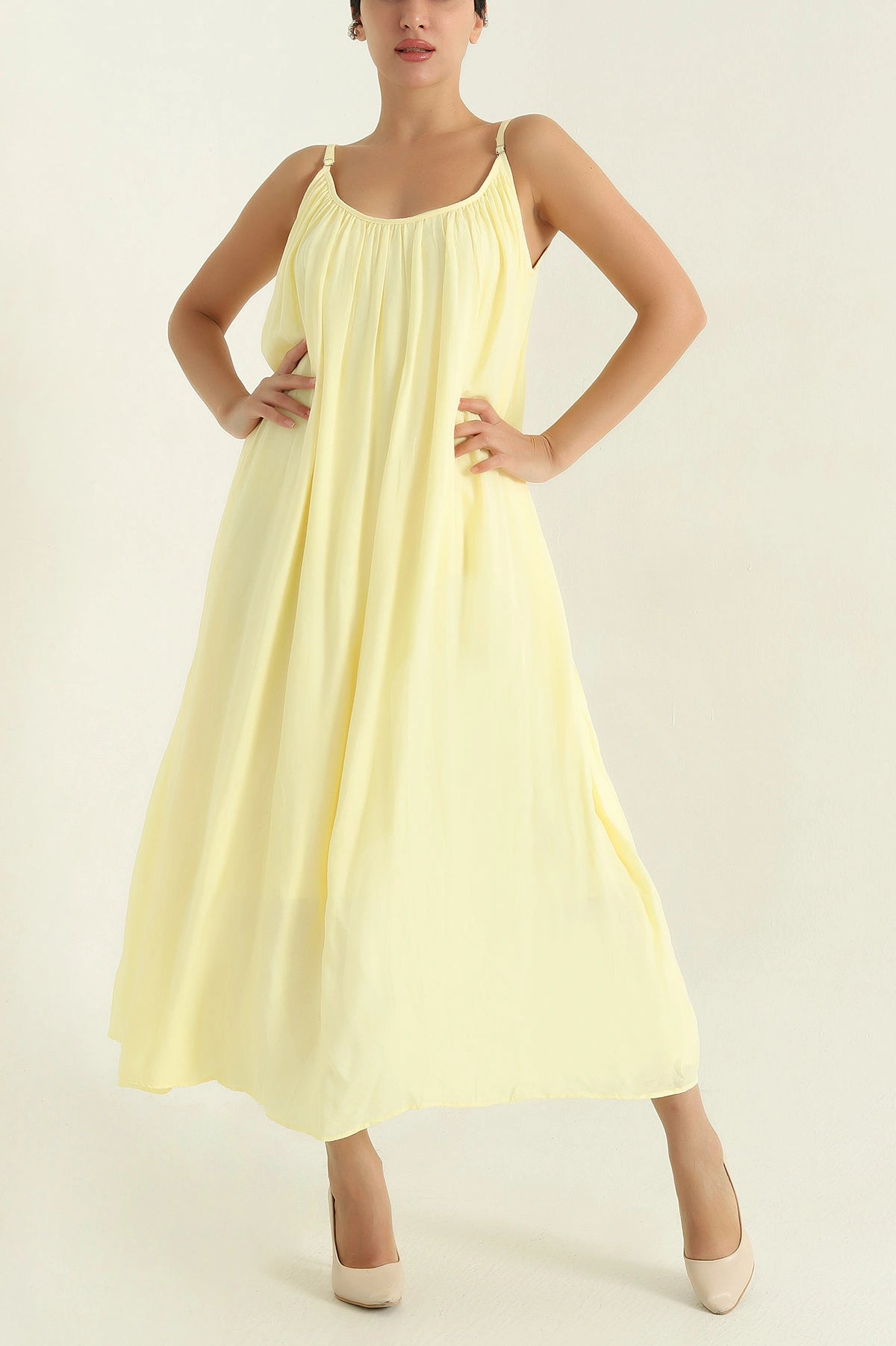 Yellow Linen Lined Women's Dress