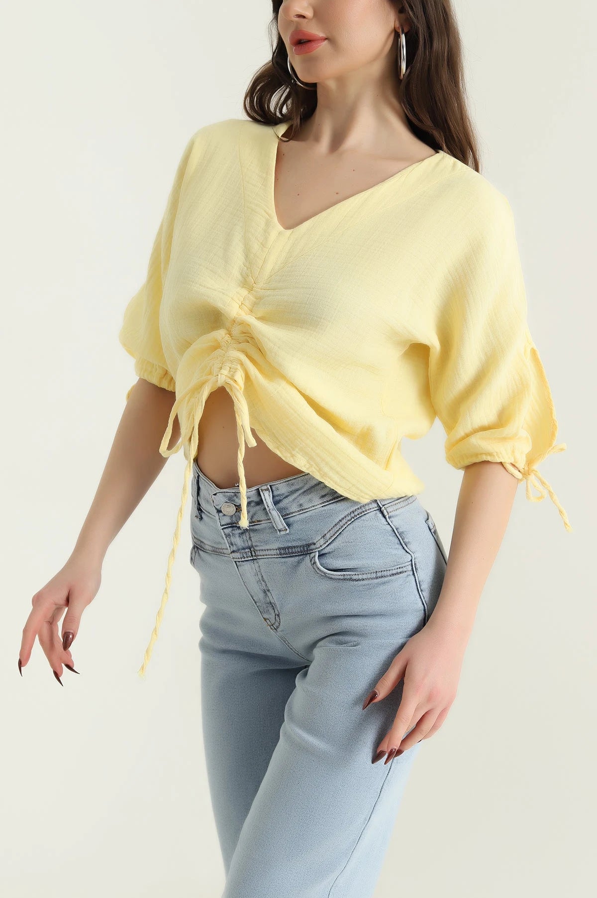 Yellow Muslin Linen Women's Blouse - Denoss
