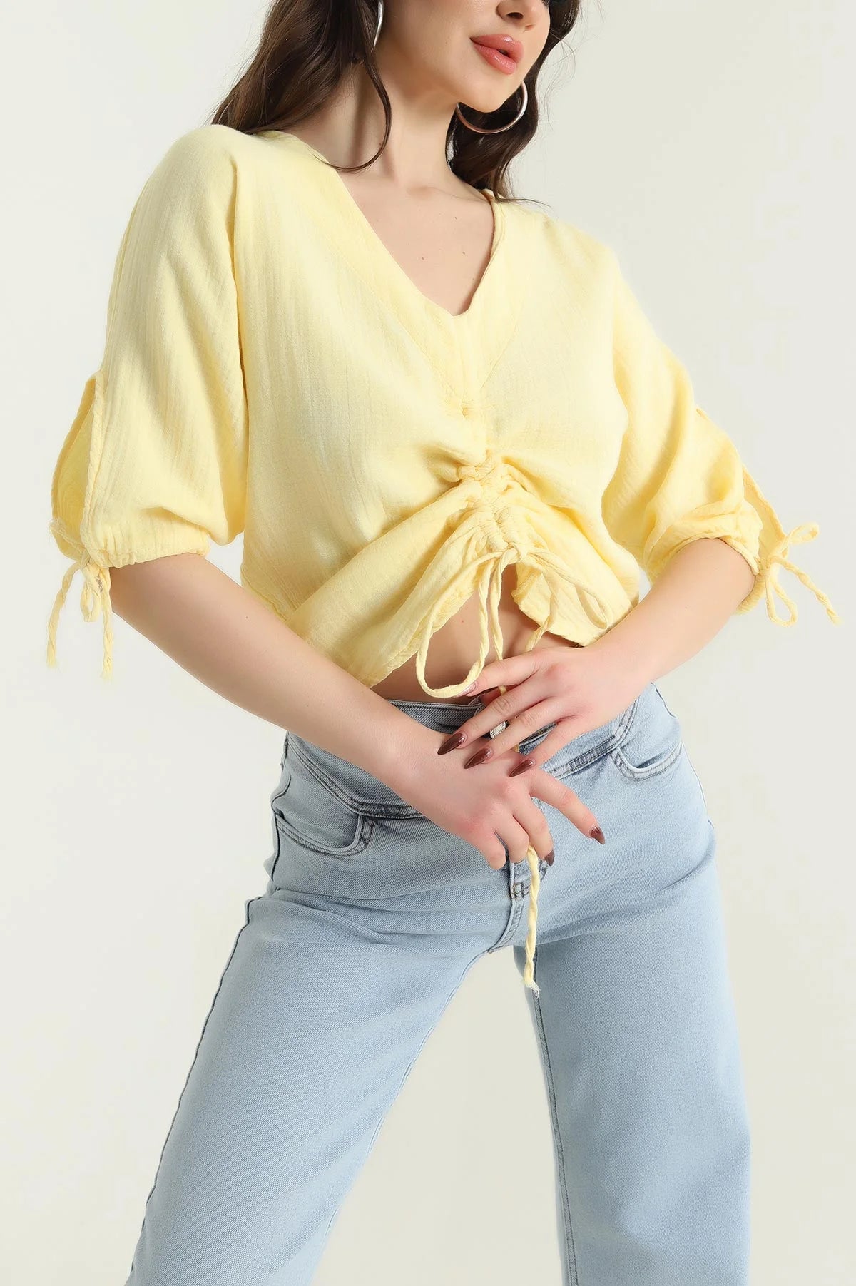 Yellow Muslin Linen Women's Blouse - Denoss