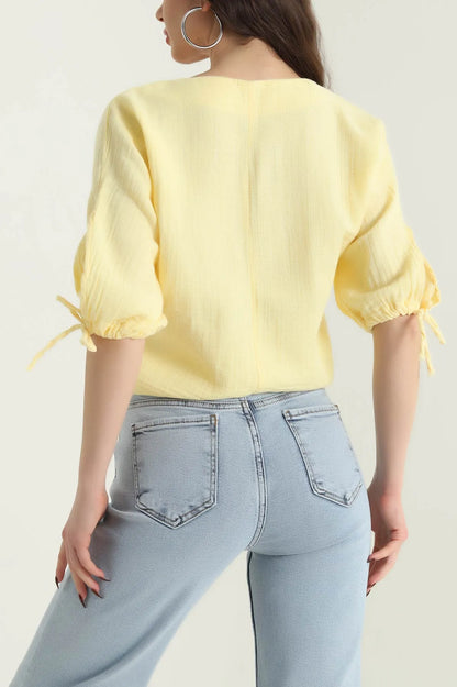 Yellow Muslin Linen Women's Blouse - Denoss