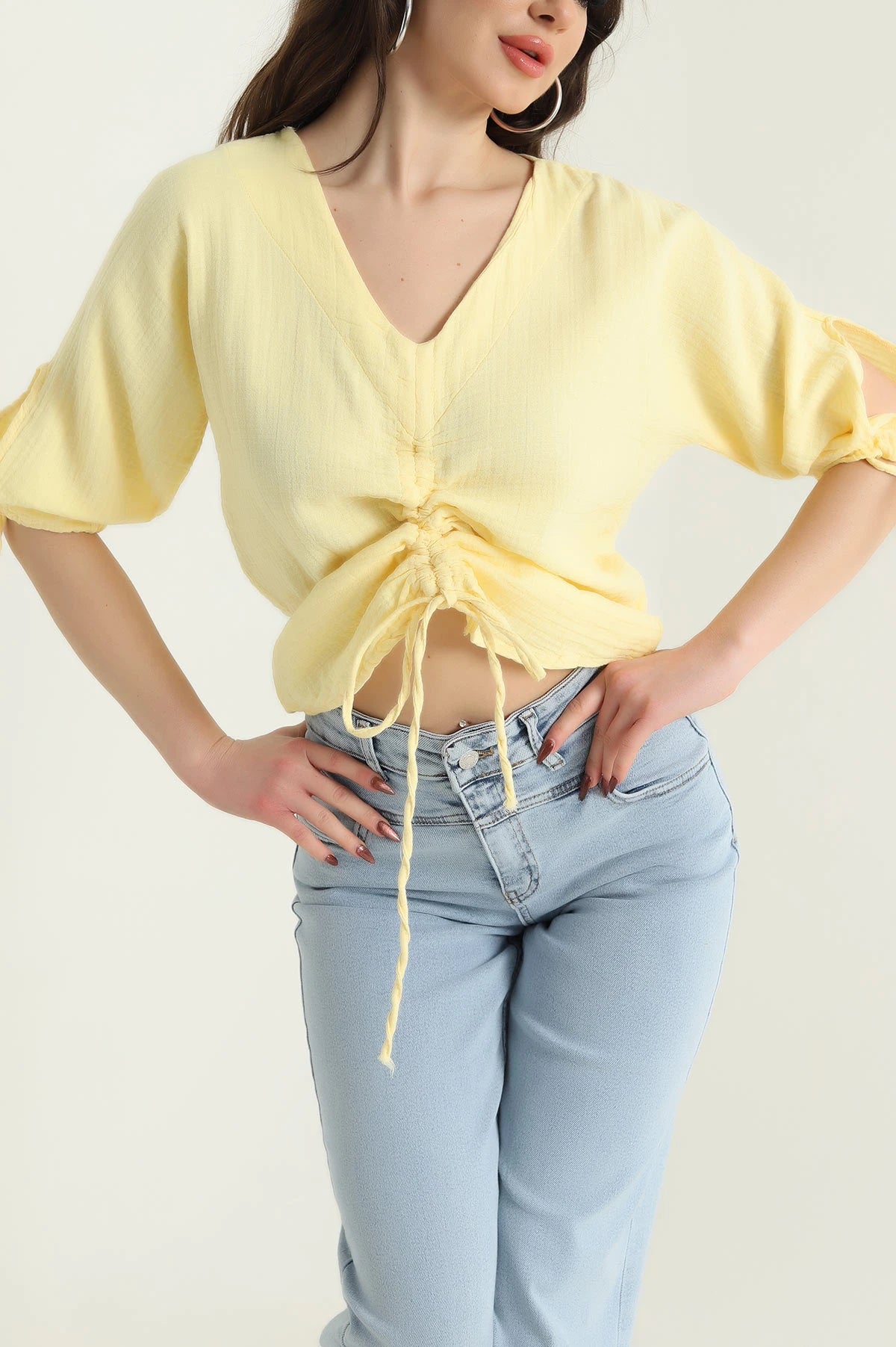 Yellow Muslin Linen Women's Blouse - Denoss