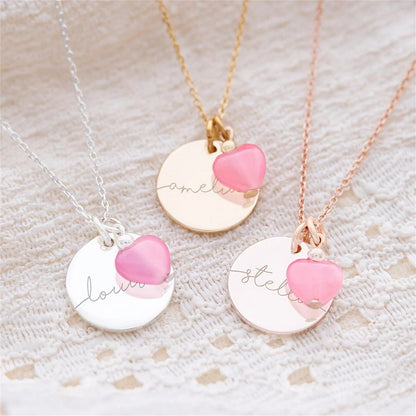 Custom Engraved Disc and Heart Charm Necklace