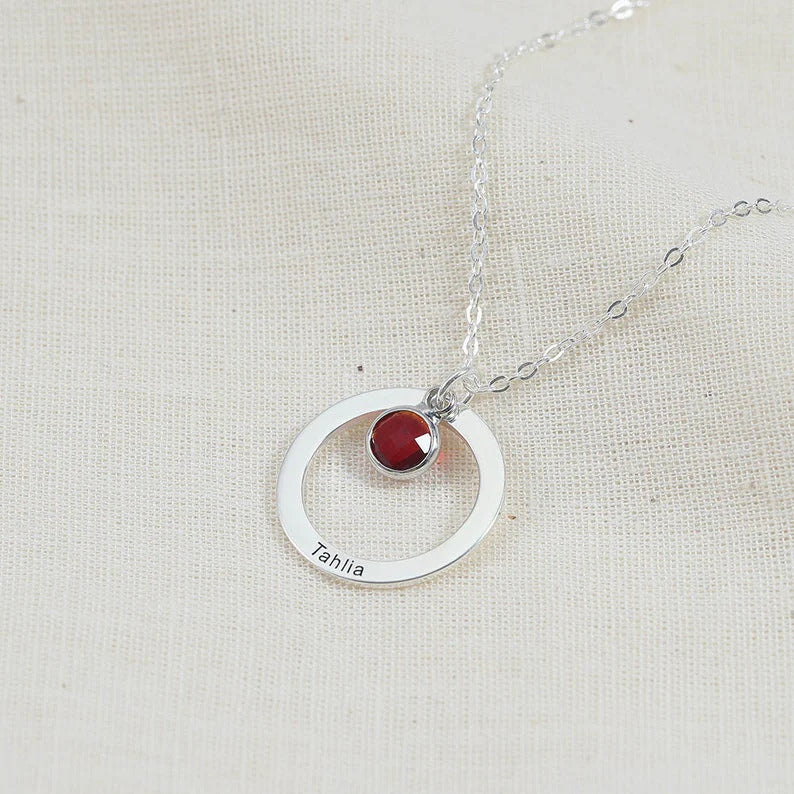 Custom Personalized Round Birthstone Necklace
