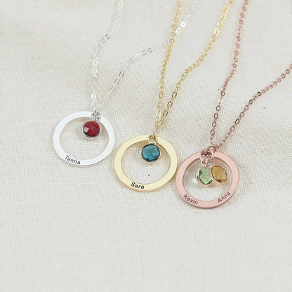 Custom Personalized Round Birthstone Necklace