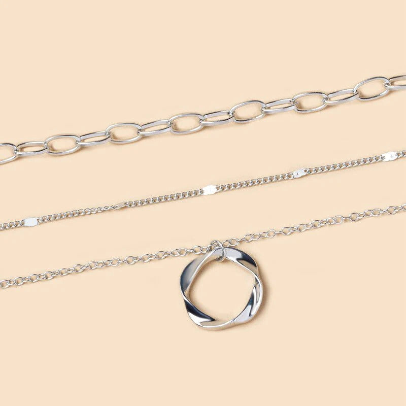 Gold Silver Layered Choker Necklace