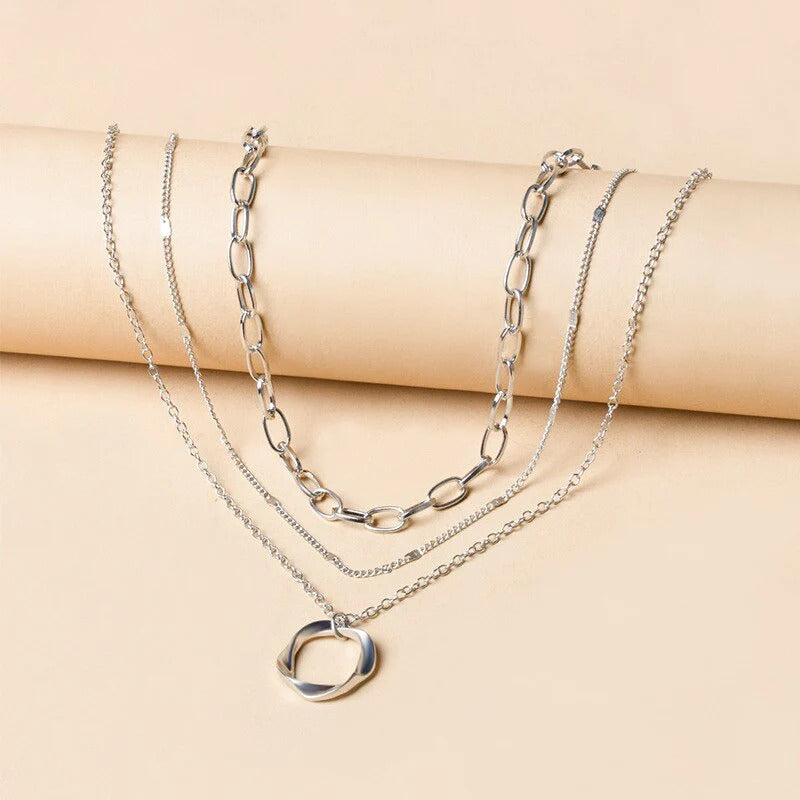 Gold Silver Layered Choker Necklace