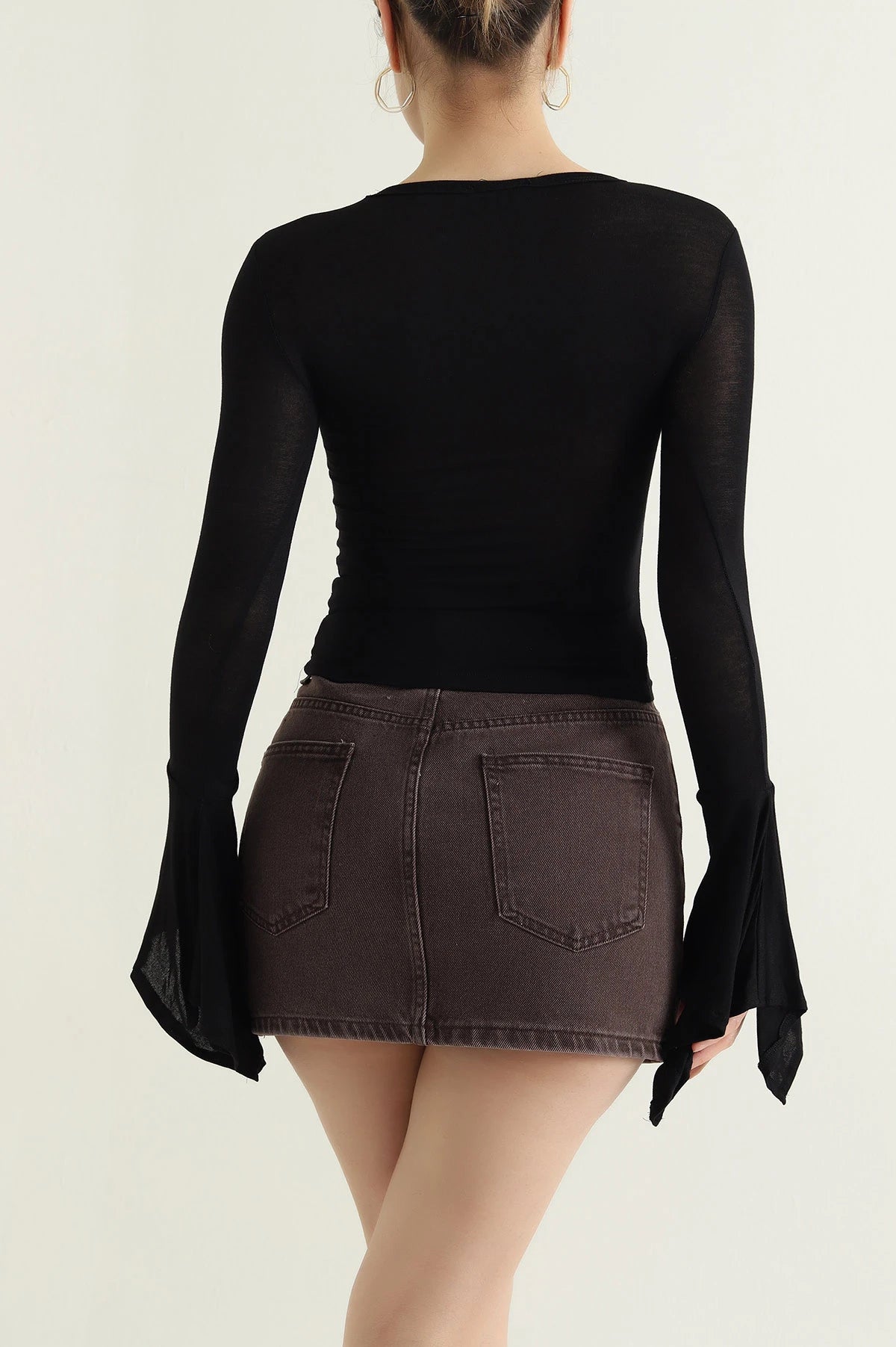 Black Crew Neck Transparent Women's Blouse - Denoss