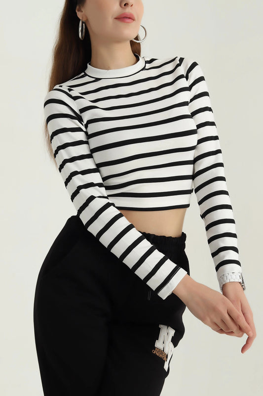 Black Striped Viscose Women's Bodysuit Blouse - Denoss