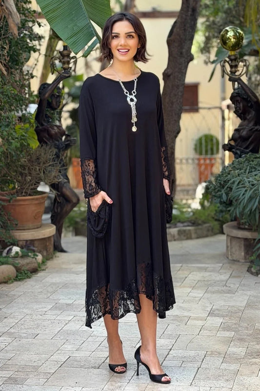 Black Love with Lace Pockets Plus Size Dress - Denoss