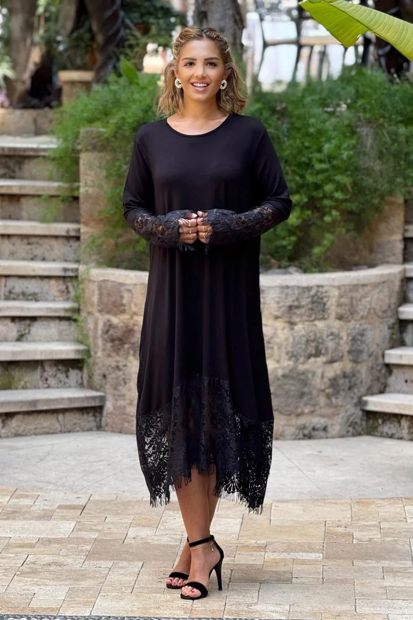 Black French Lace Plus Size Dress - Denoss