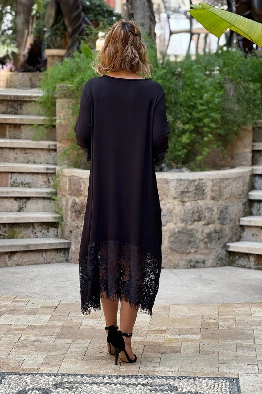Black French Lace Plus Size Dress - Denoss