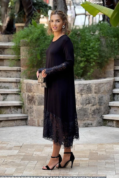 Black French Lace Plus Size Dress - Denoss