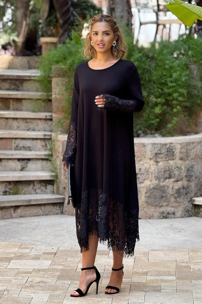 Black French Lace Plus Size Dress - Denoss