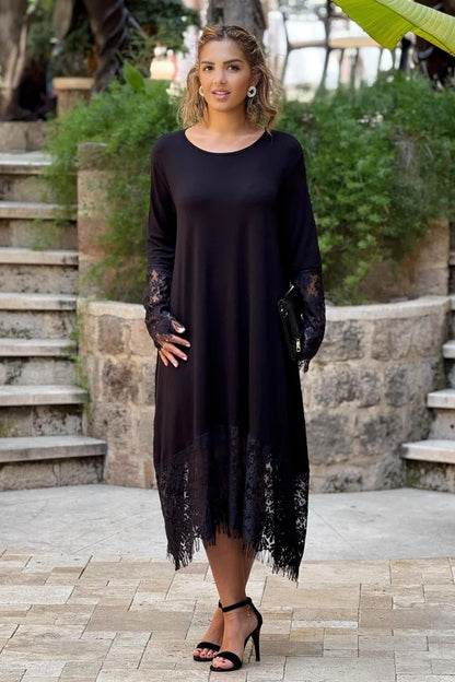 Black French Lace Plus Size Dress - Denoss