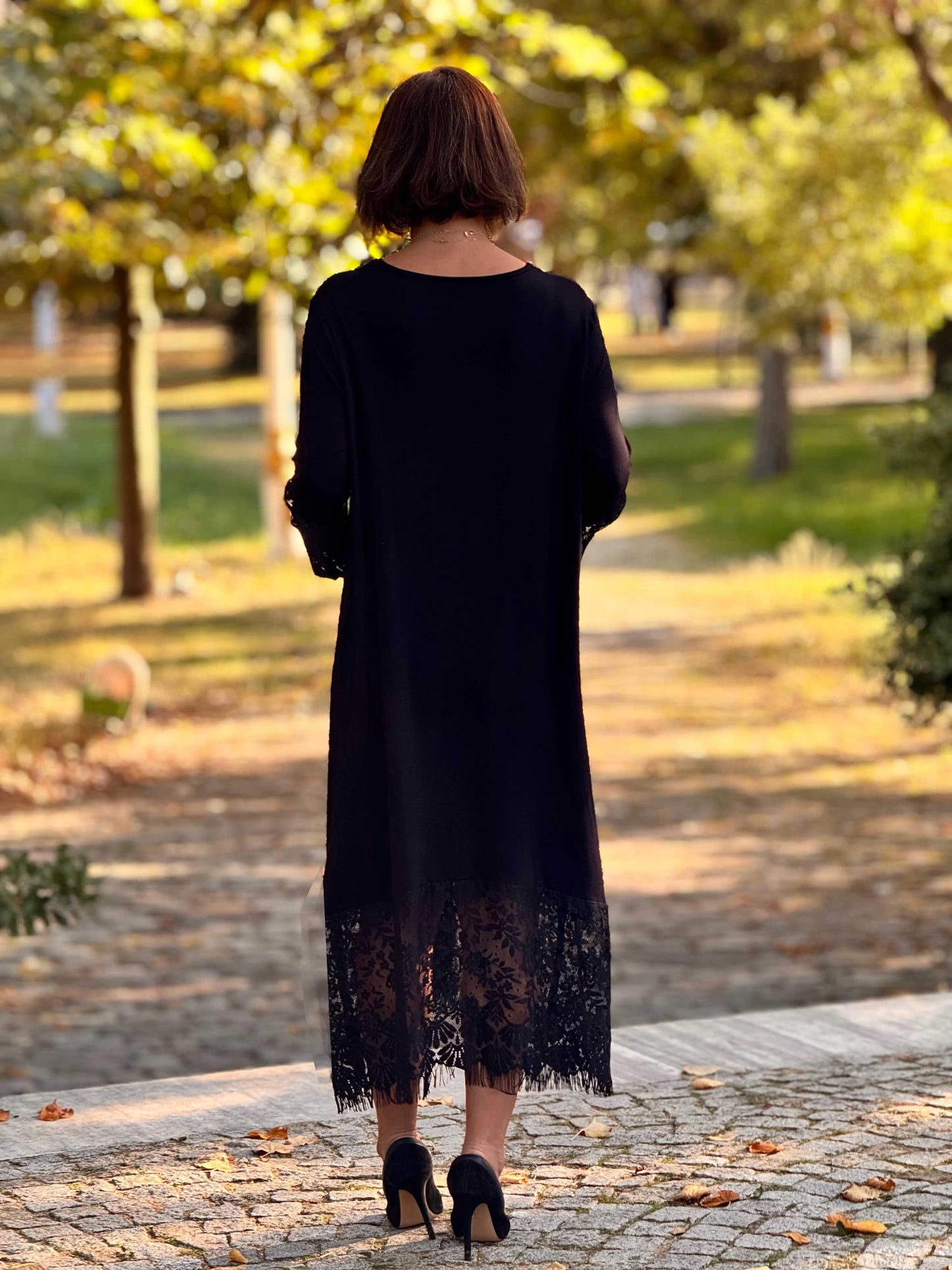 Plus Size Black French Lace Dress - Denoss