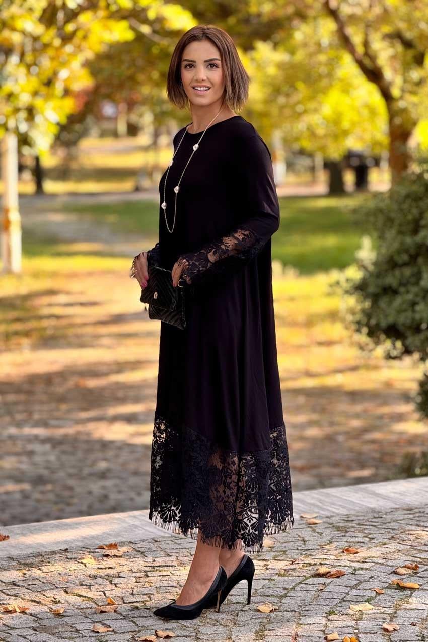 Plus Size Black French Lace Dress - Denoss