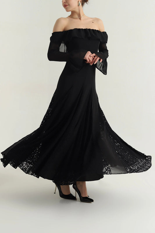 Black Laced Design Women's Chiffon Dress