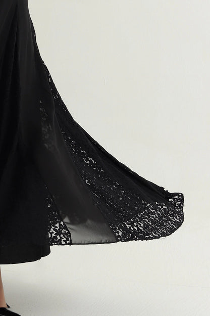 Black Laced Design Women's Chiffon Dress