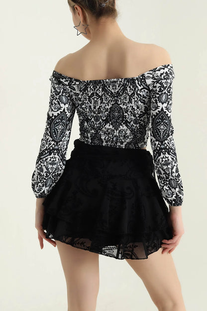 Black Crinkle Patterned Women's Blouse - Denoss