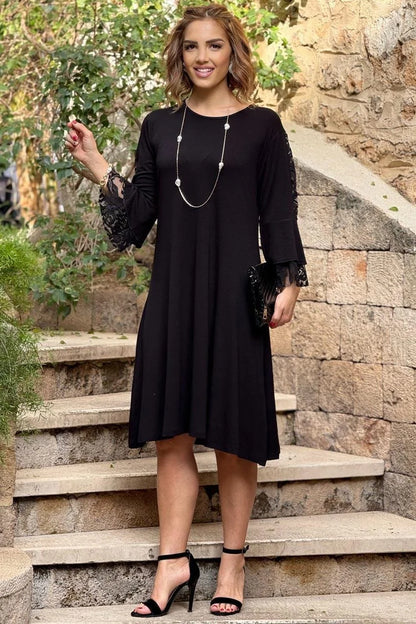 Black Off Shoulder Lace Cotton Plus Size Dress - Denoss