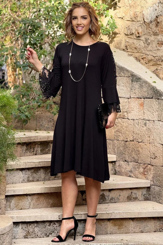 Black Off Shoulder Lace Cotton Plus Size Dress - Denoss