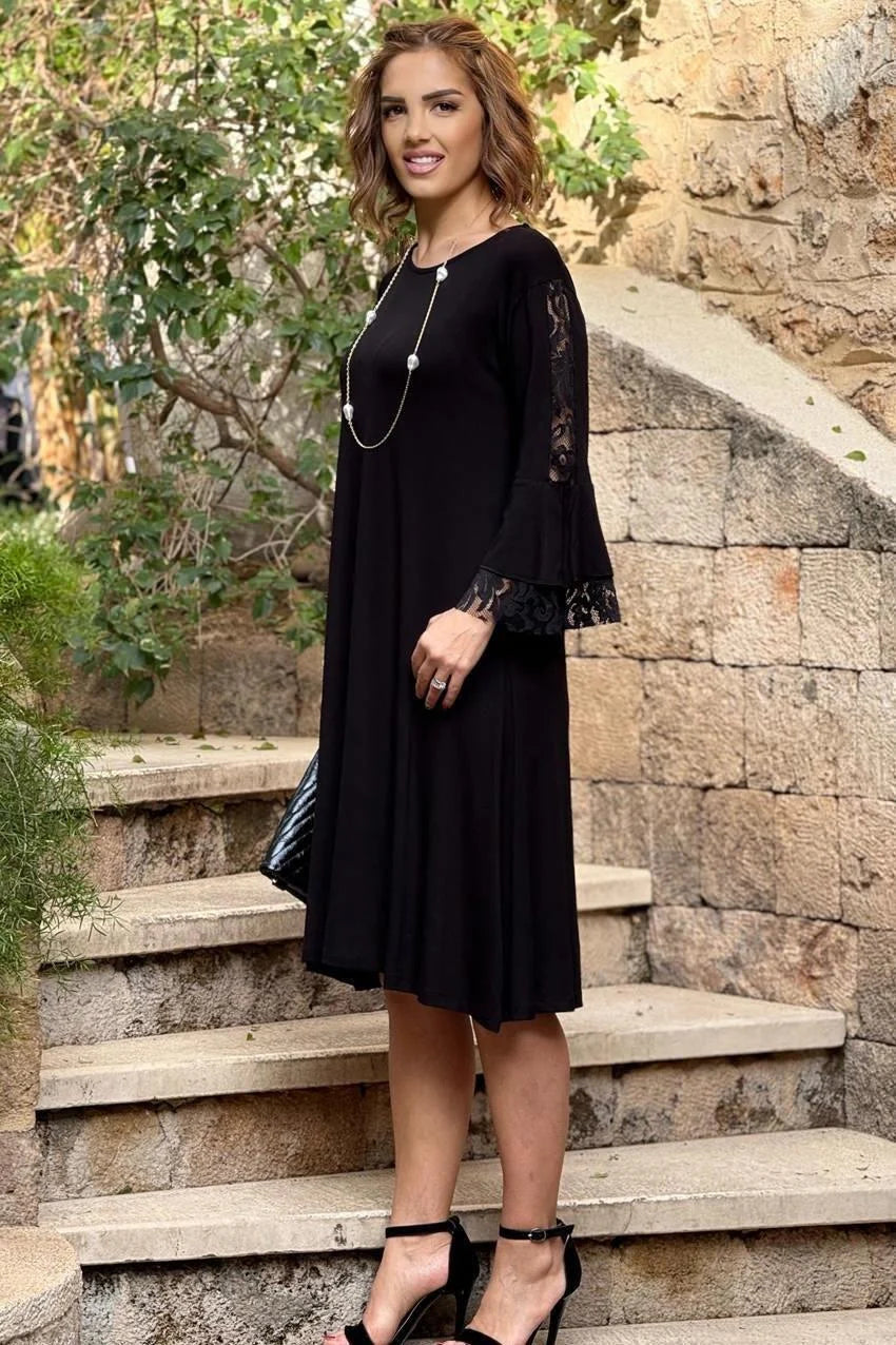 Black Off Shoulder Lace Cotton Plus Size Dress - Denoss