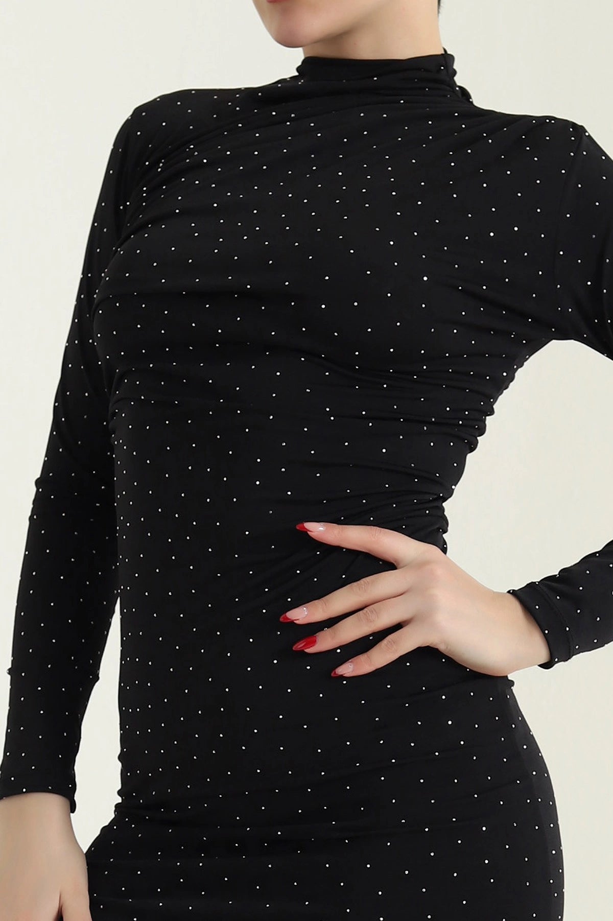 Black Stone Embellished Lycra Sandy Women's Dress