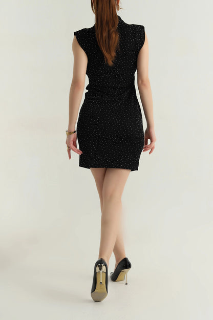 Black Stone Embellished Lycra Buzzy Women's Dress