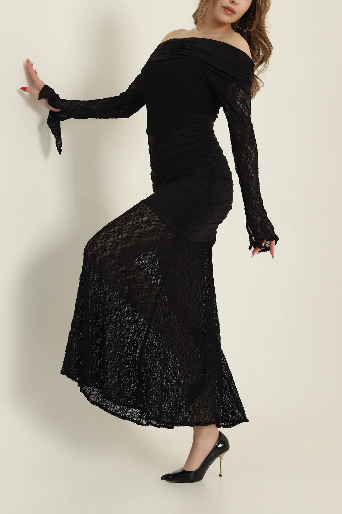Black Slit Sleeve Lace Women's Dress