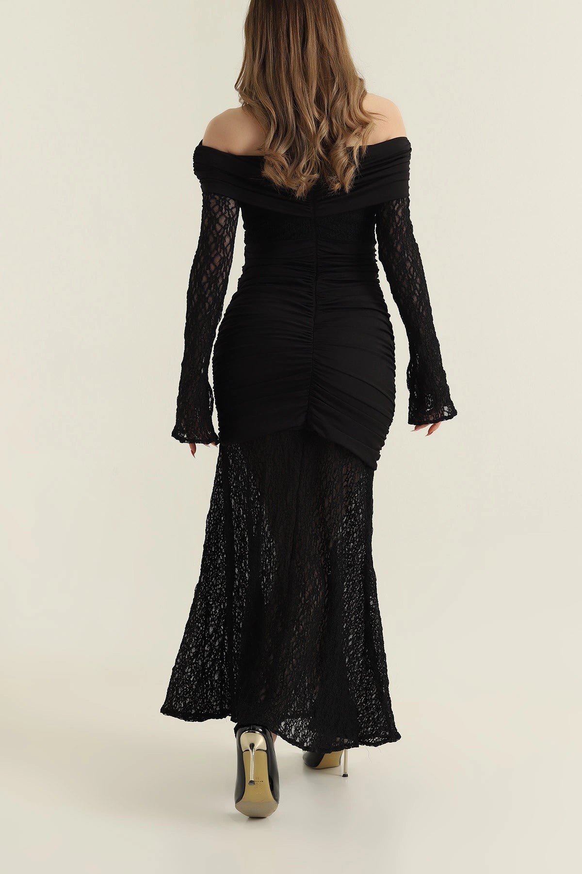 Black Slit Sleeve Lace Women's Dress