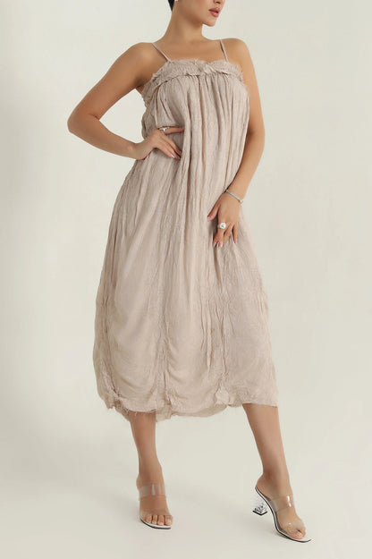 Strap Design Women's Stone Linen Dress