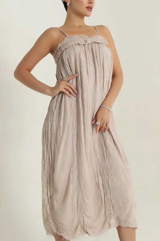 Strap Design Women's Stone Linen Dress