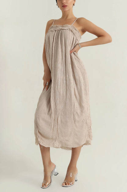 Strap Design Women's Stone Linen Dress