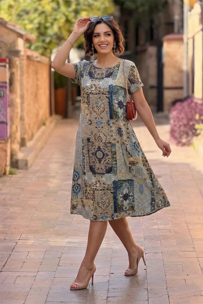 Stone Patch Round Neck Plus Size Dress - Denoss