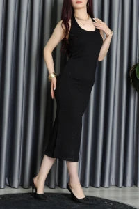 Stoned Long  Black Dress - Denoss