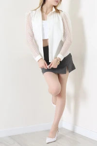 Poplin White Blouse with Black Tulle Sleeves - Denoss
