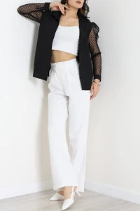 Poplin Black Blouse with Black Tulle Sleeves - Denoss