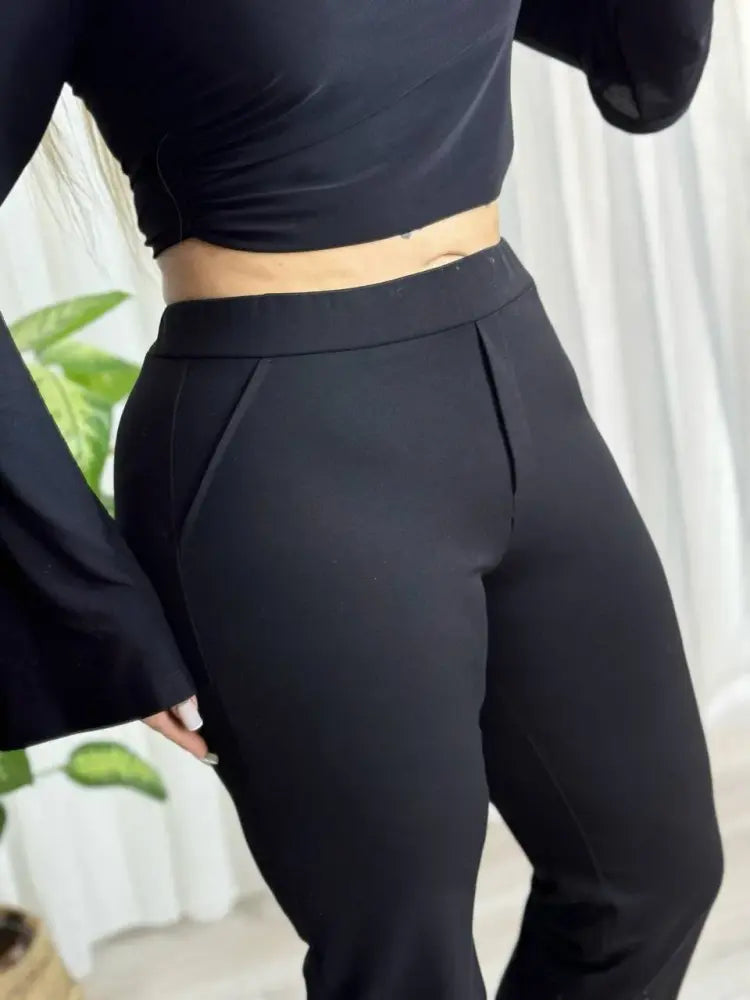Black High-Waisted Lycra Steel Oversize Interlock Trousers - Denoss