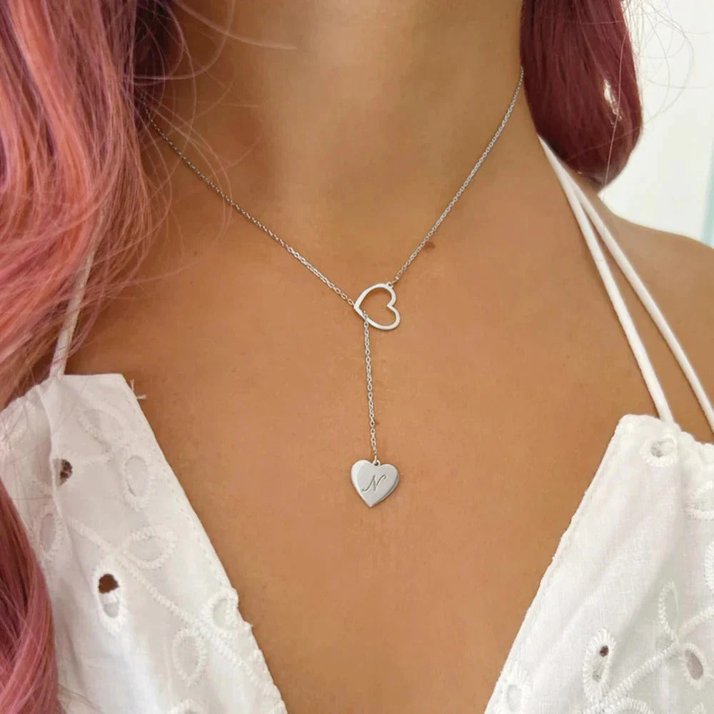 Personalized Love Heart Initial Carved Necklace
