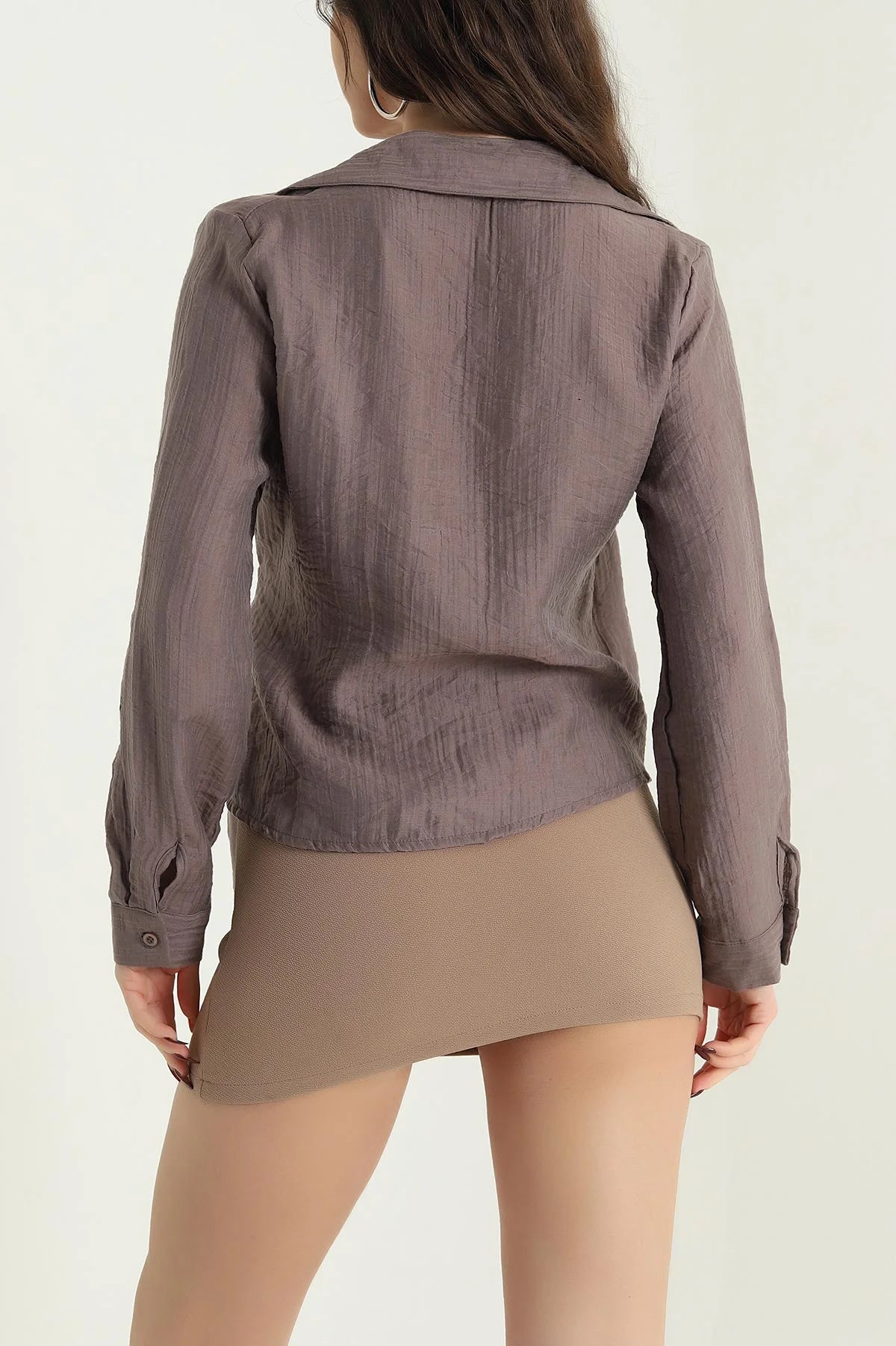 Mink Linen Women's Blouse with Side Tie - Denoss