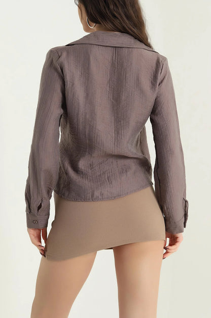 Mink Linen Women's Blouse with Side Tie - Denoss
