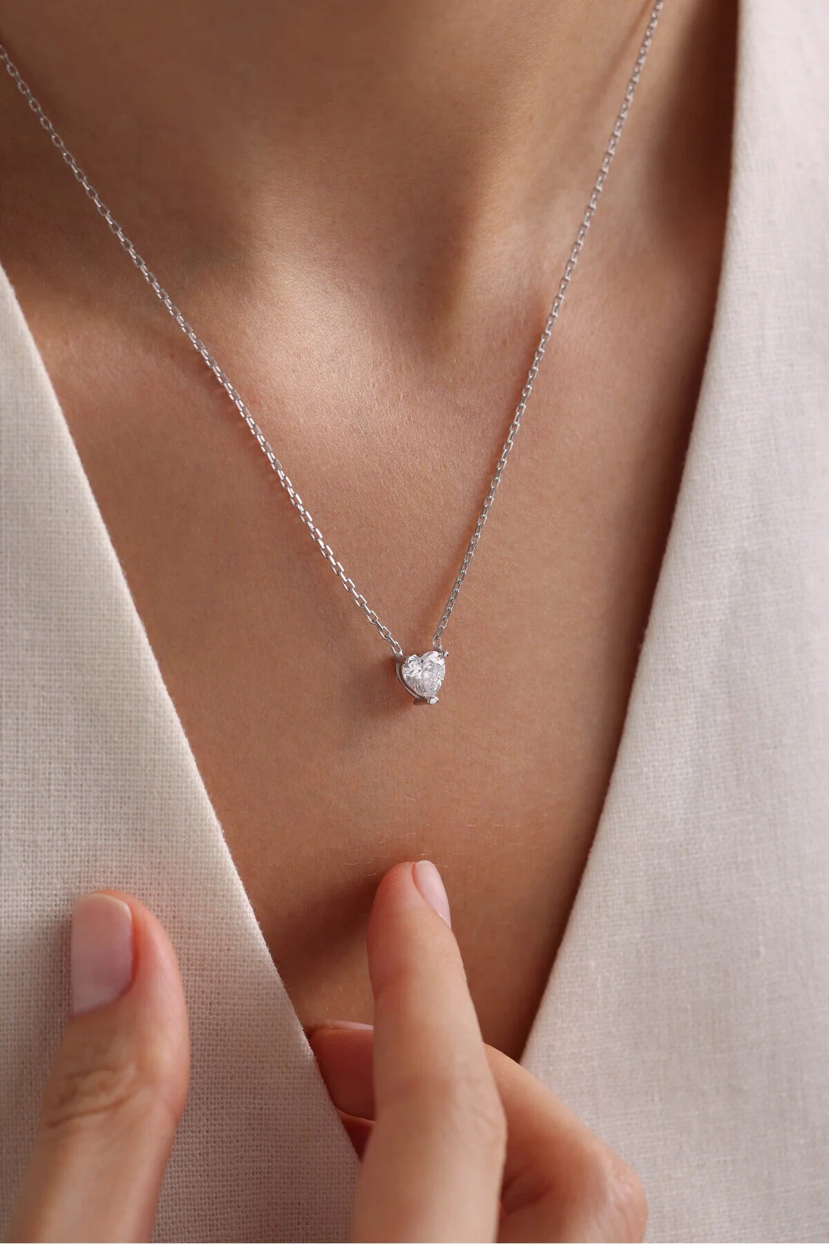 925 Sterling Silver Chain White Zircon Necklace